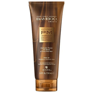 Altera Bamboo Smooth Anti-Frizz PM Overnight Smoothing Treatment in a brown squeeze tube with a gold label, shown on a white background.